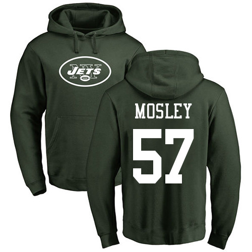 New York Jets Men Green C.J. Mosley Name and Number Logo NFL Football #57 Pullover Hoodie Sweatshirts